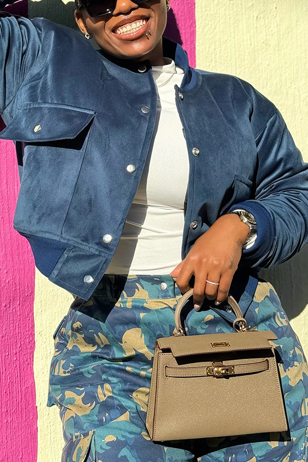 Chic Baseball Collar Cropped Bomber Jacket