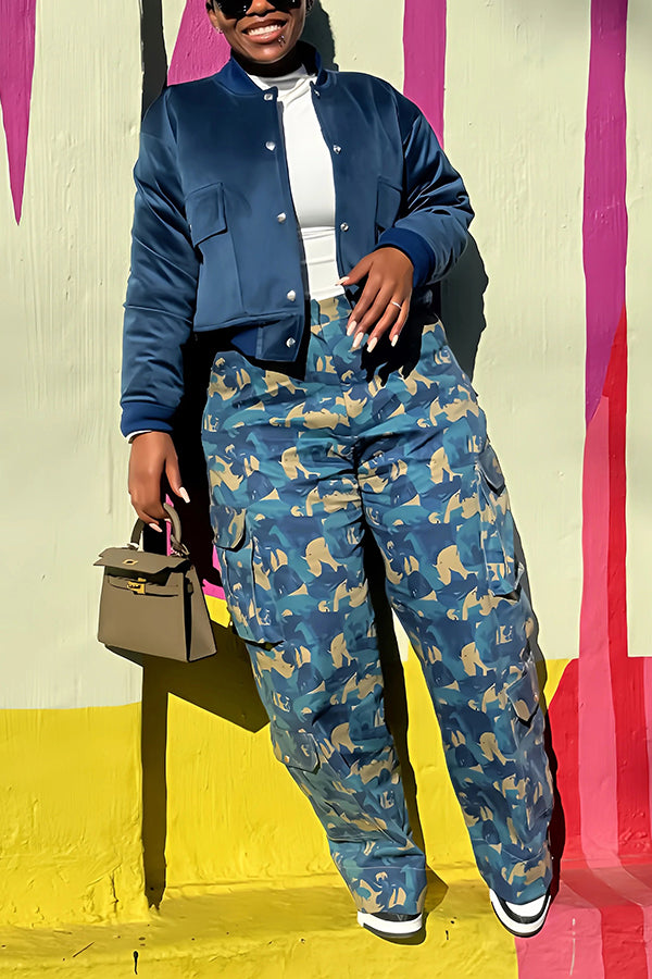 Chic Baseball Collar Cropped Bomber Jacket