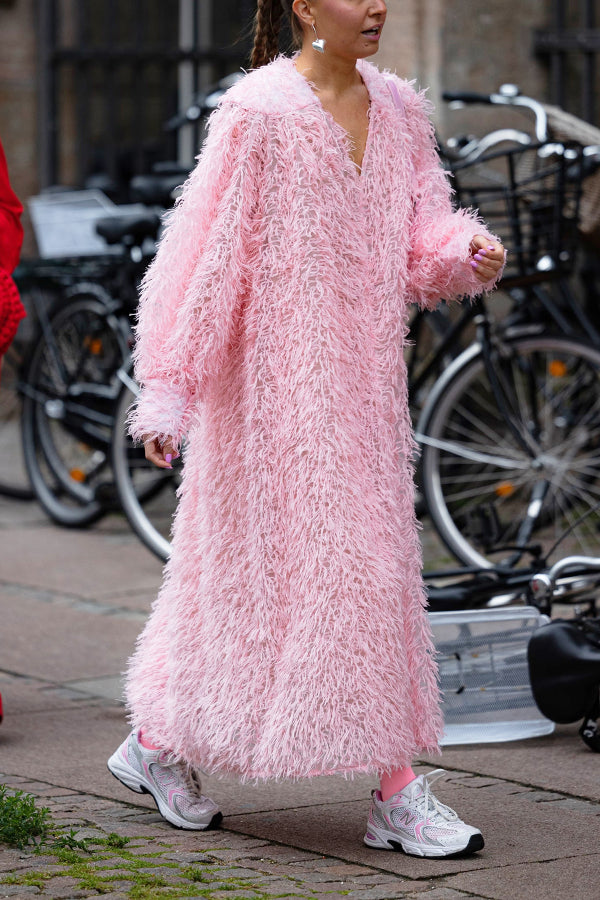 Romantic V-Neck Fuzzy Lantern Sleeve Dress