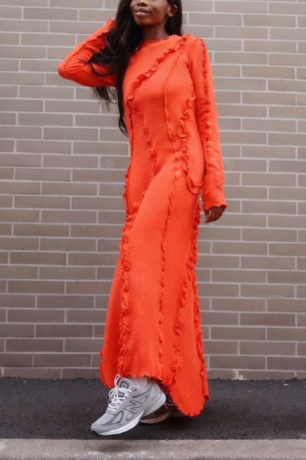 Stylish Frill Trim Waffle Knit Dress
