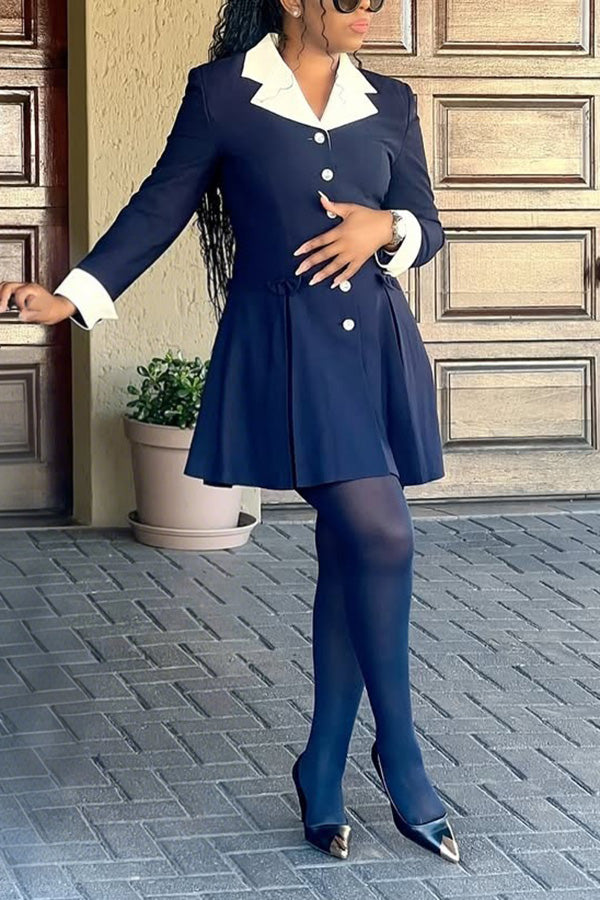 Chic Bow Lapel Neck Button Up Dress