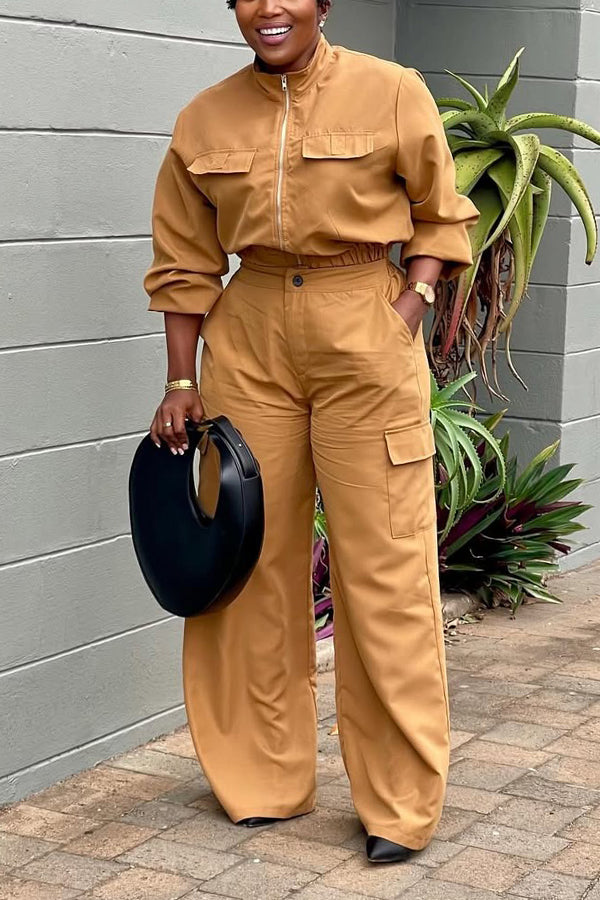 Chic Zip Up Top & Pants Set