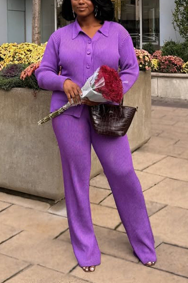 Vintage Textured Knit Top & Pants Set