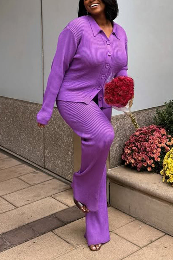 Vintage Textured Knit Top & Pants Set