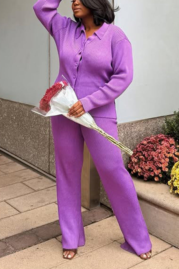 Vintage Textured Knit Top & Pants Set