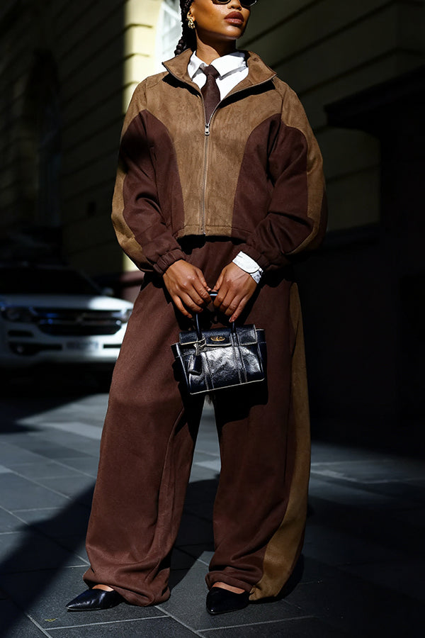 Chic Two Tone Zip Up Jacket