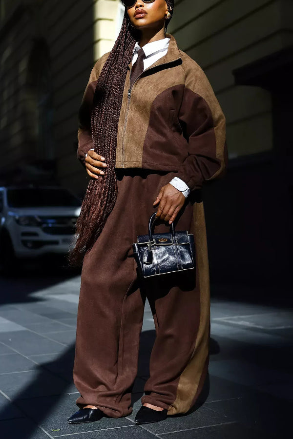 Chic Two Tone Zip Up Jacket