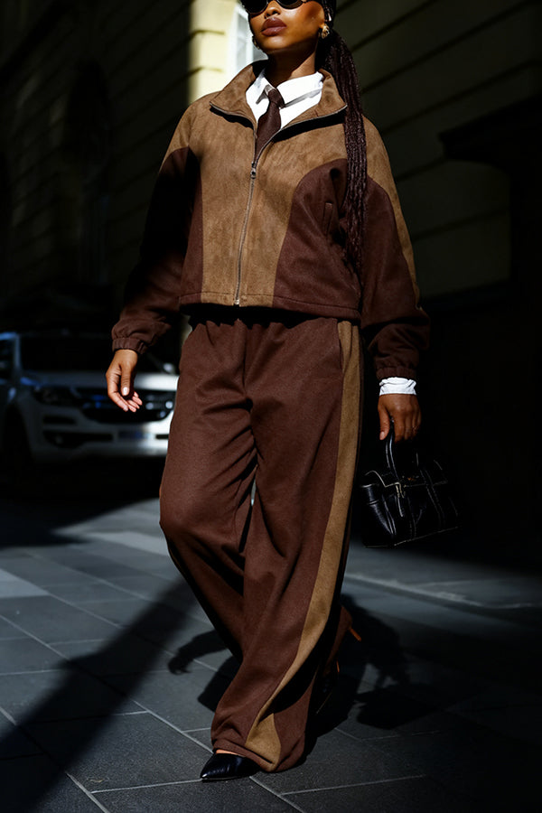 Chic Two Tone Zip Up Jacket