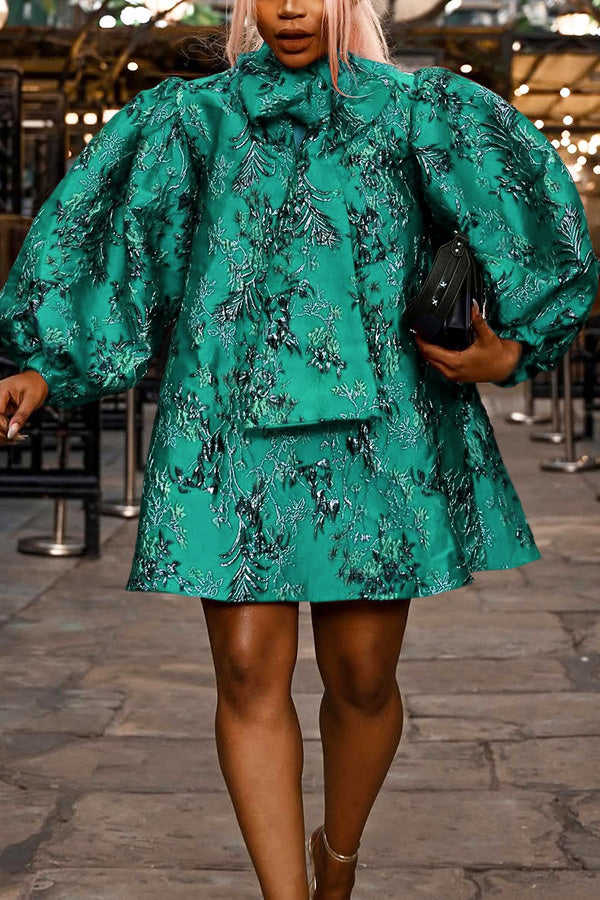 Stylish Lantern Sleeve Floral Print Dress