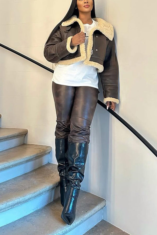 Stylish PU Leather Cropped Jacket