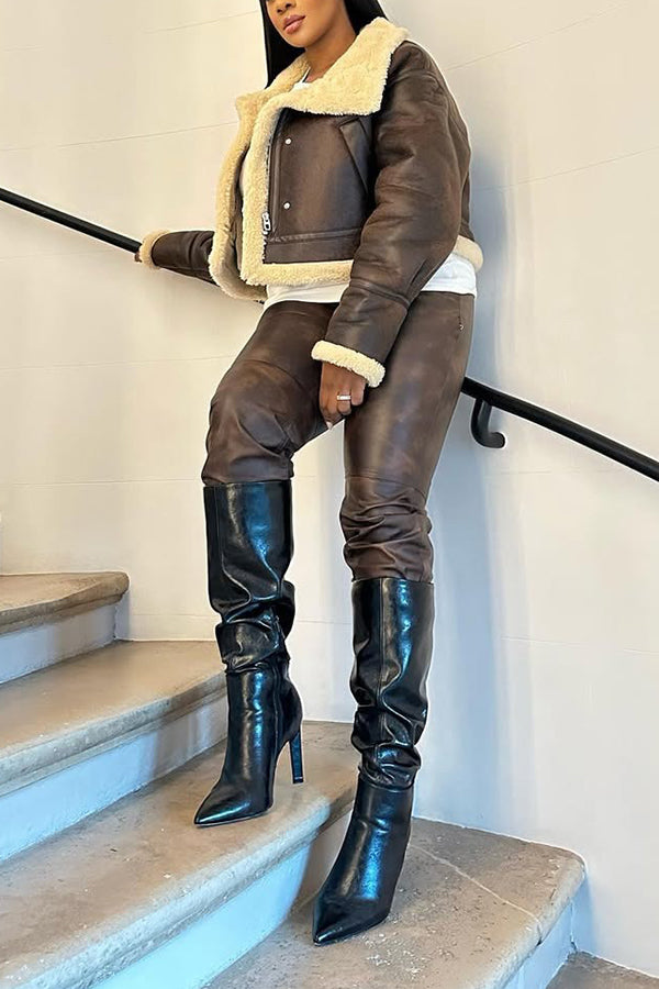 Stylish PU Leather Cropped Jacket