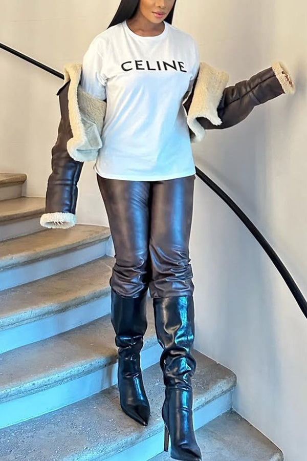 Stylish PU Leather Cropped Jacket