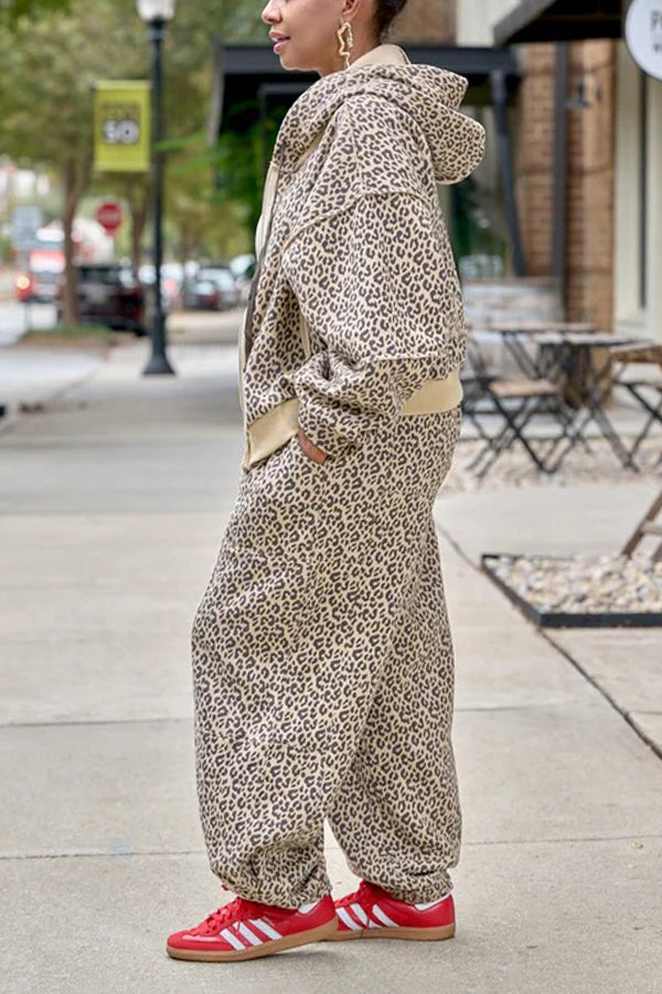 Vintage Leopard Print Hoodie & Pants Set