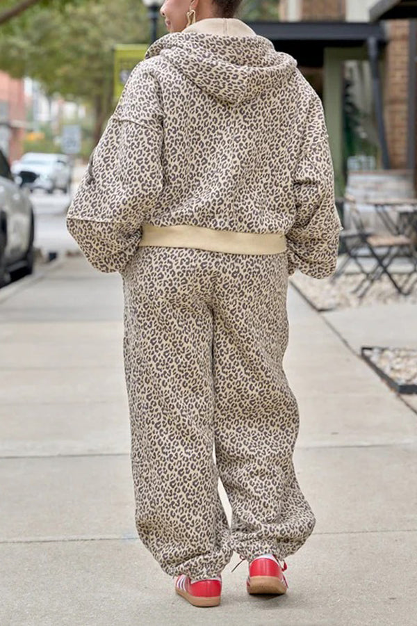 Vintage Leopard Print Hoodie & Pants Set