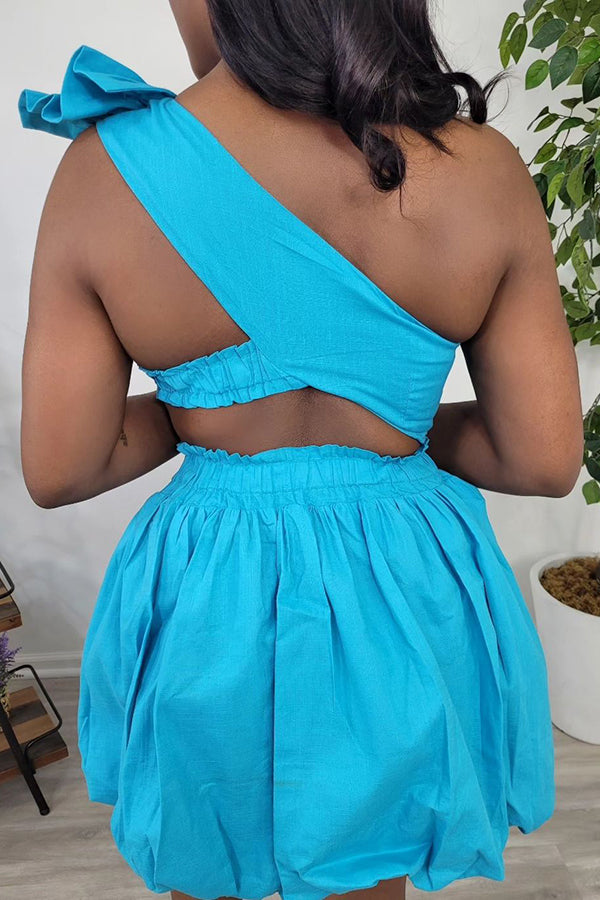 Solid Color One Shoulder Mini Dress