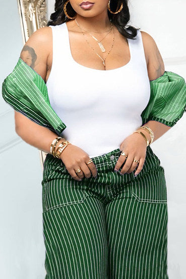 Casual Striped Jacket & Wide Leg Short Set
