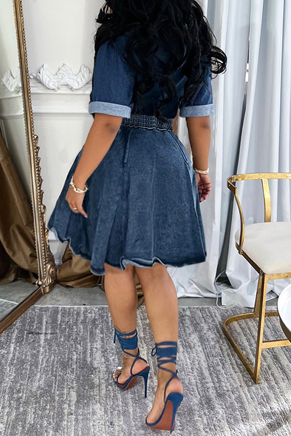 Casual Short Sleeve Denim Jacket & Skirt Set