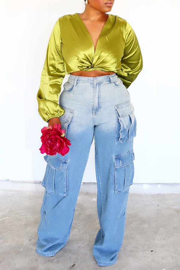 Casual Ombre Wide Leg Cargo Jeans
