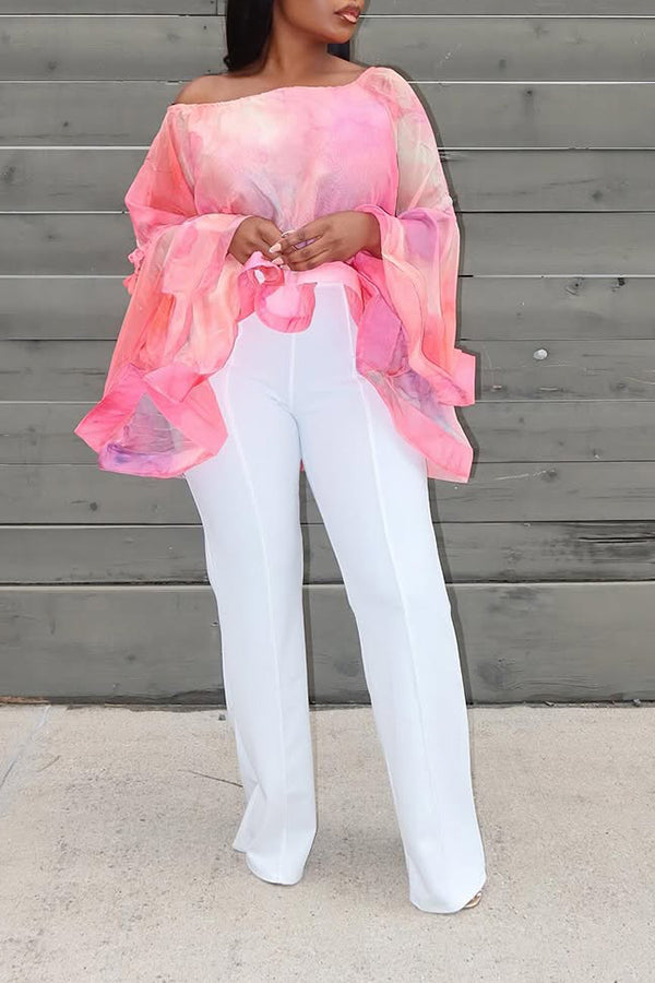 Elegant Tie Dye Mesh Top & Pants Set