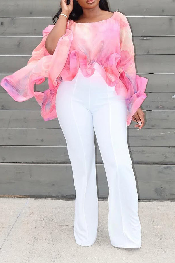 Elegant Tie Dye Mesh Top & Pants Set