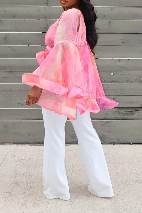 Elegant Tie Dye Mesh Top & Pants Set