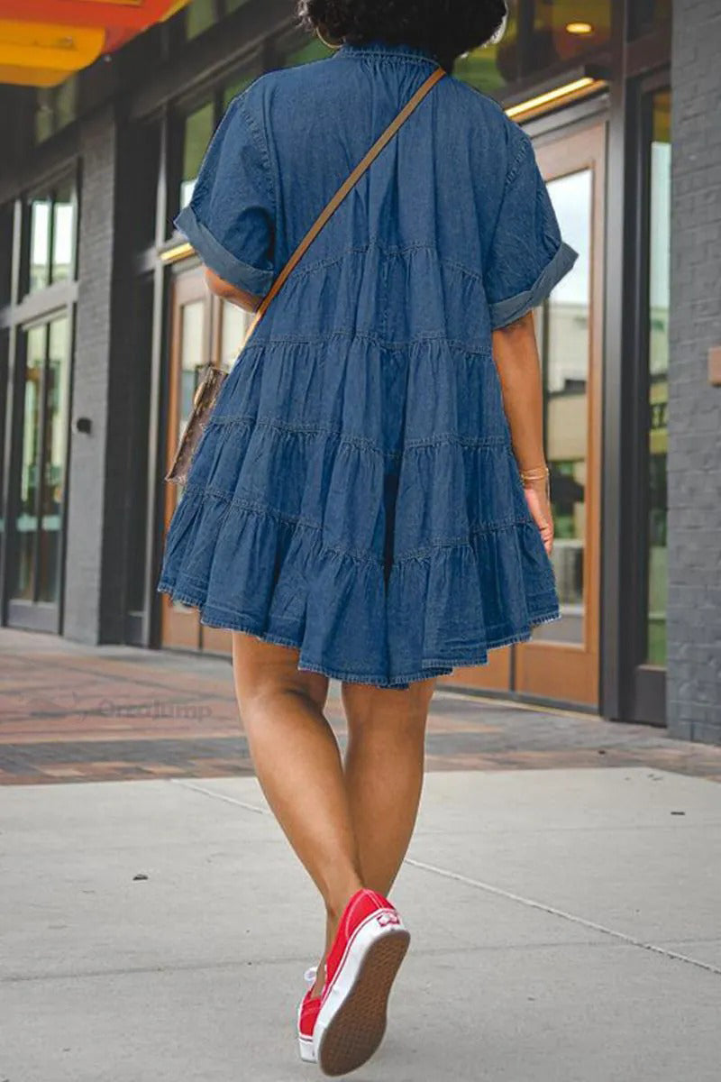 Casual Ruffle Hem Denim Mini Dress