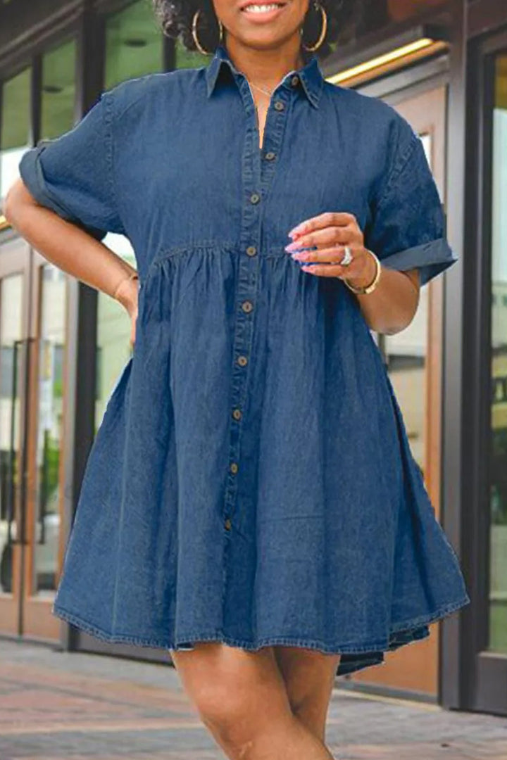 Casual Ruffle Hem Denim Mini Dress