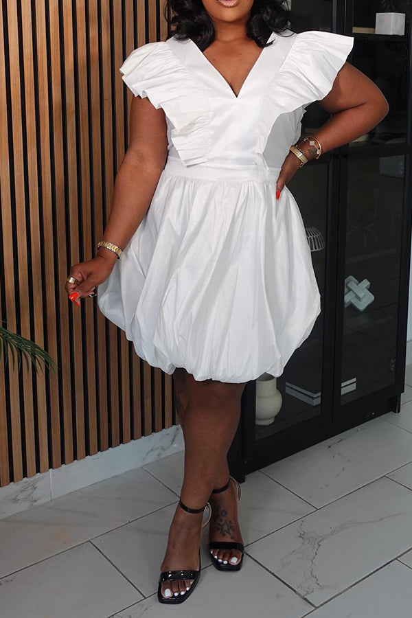Elegant Flutter Sleeve Top & Balloon Hem Skirt Set