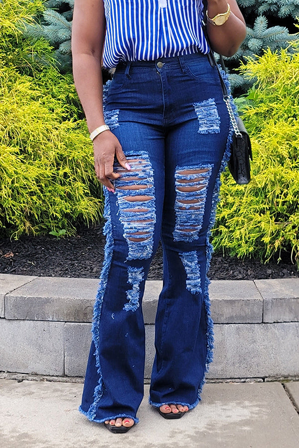 Unique Design Ripped Raw Trim Jeans