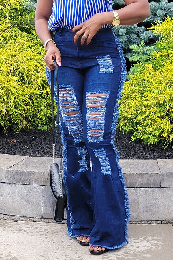 Unique Design Ripped Raw Trim Jeans