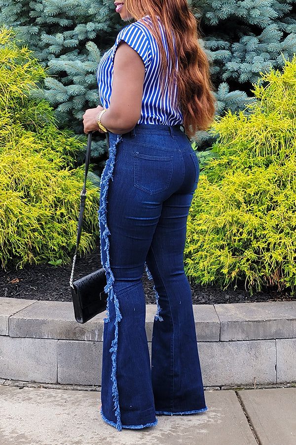 Unique Design Ripped Raw Trim Jeans
