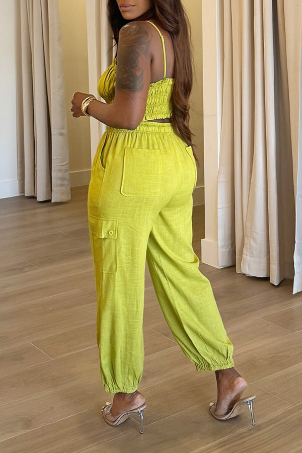Casual Ruched Vest & Drawstring Waist Pant Set