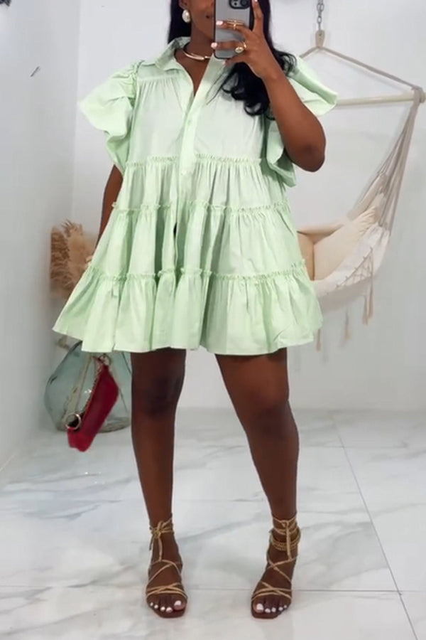 Casual Flutter Sleeve Ruffle Hem Mini Dress