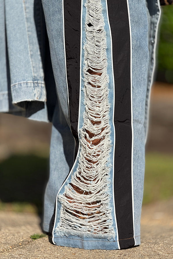 Casual Ripped Colorblock Acid Wash Jeans