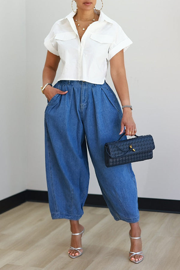 Casual Loose Acid Wash Capri Jeans