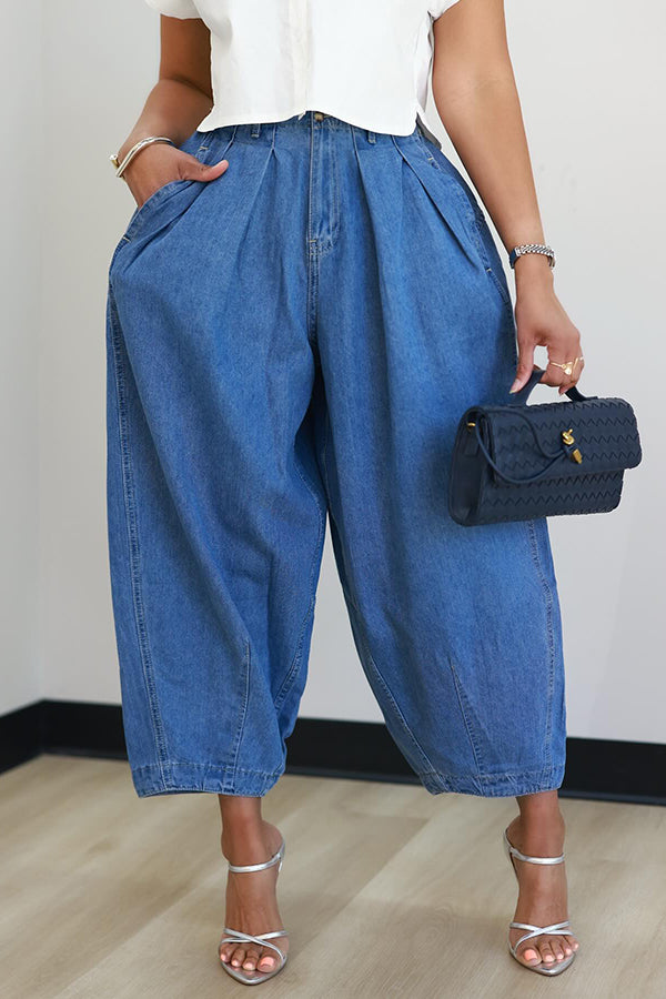 Casual Loose Acid Wash Capri Jeans