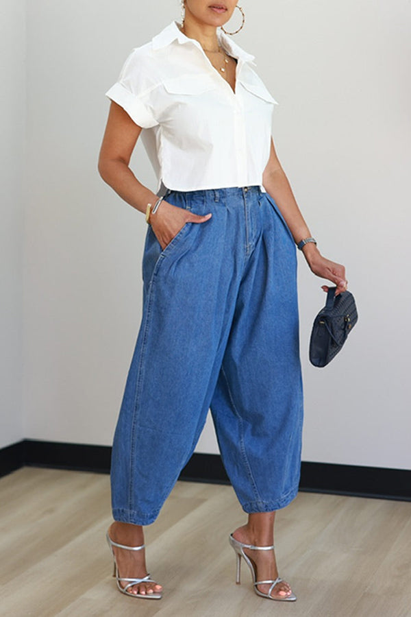 Casual Loose Acid Wash Capri Jeans