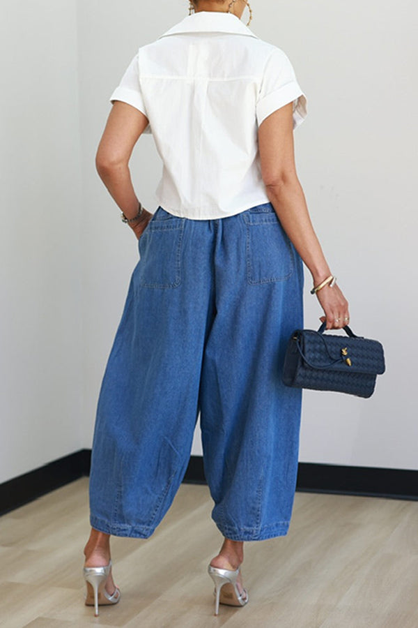 Casual Loose Acid Wash Capri Jeans