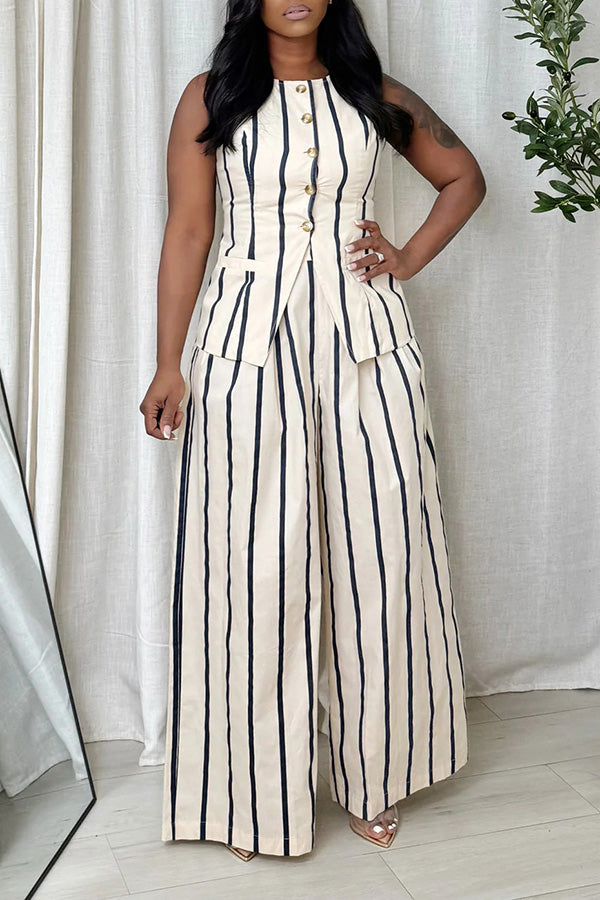 Chic Pin Stripe Vest & Palazzo Pant Set