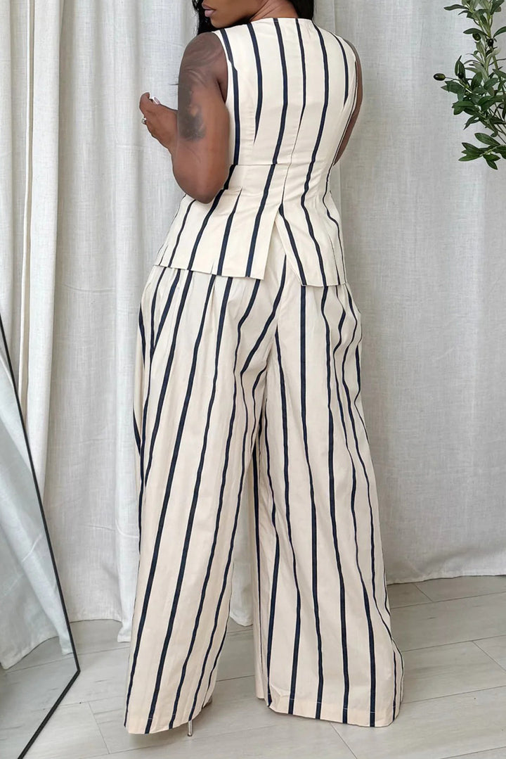 Chic Pin Stripe Vest & Palazzo Pant Set