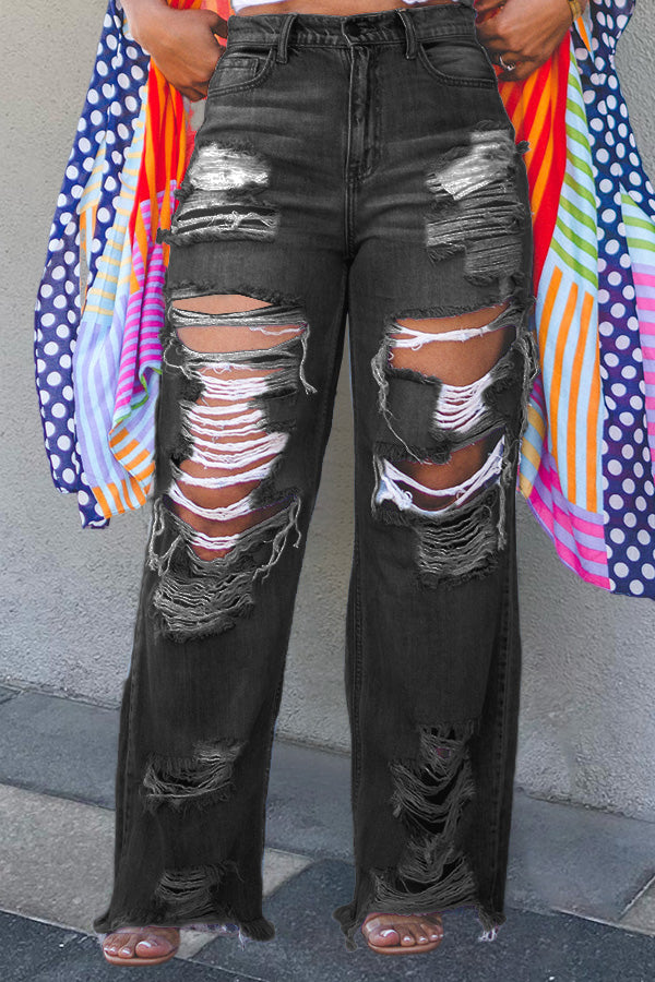Chic Ripped Straight Leg Jeans