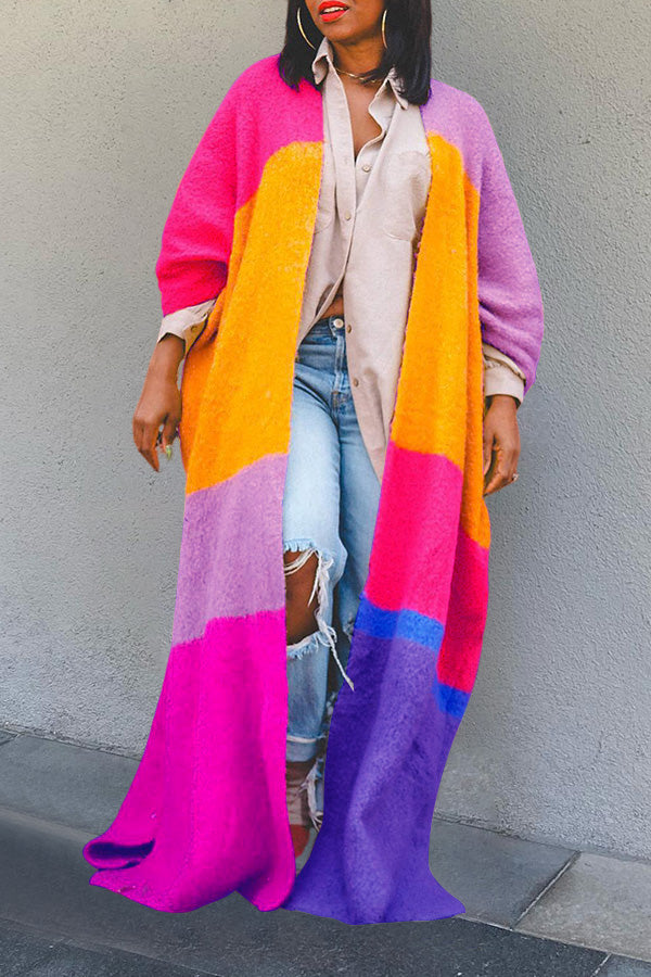 Stylish Colorblock Drop Shoulder Knit Cardigan