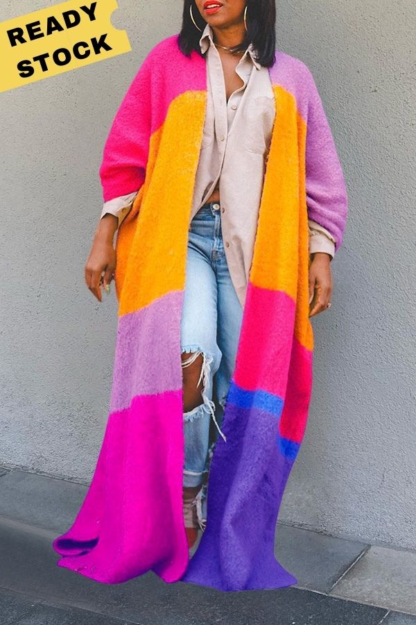 Stylish Colorblock Drop Shoulder Knit Cardigan
