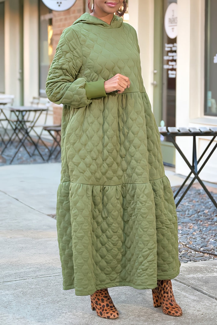 Casual Warm Quilted Pockets Ruffle Dress