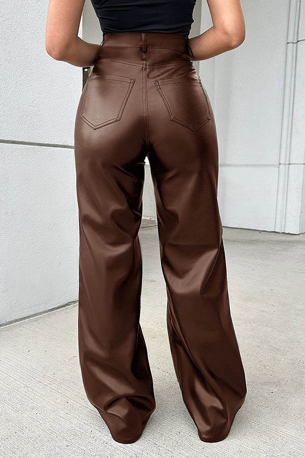 Spring Stylish Artificial PU Pocket Pants