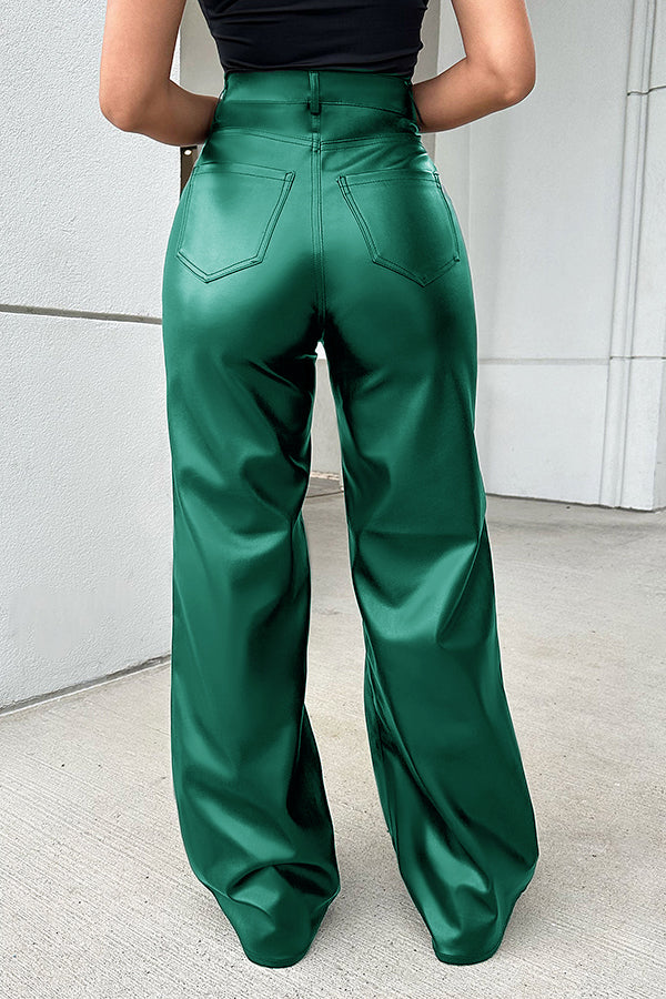 Spring Stylish Artificial PU Pocket Pants