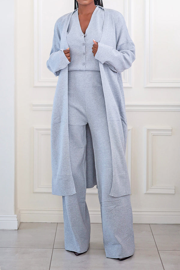 Solid Color Ribbed Open Front Cardigan