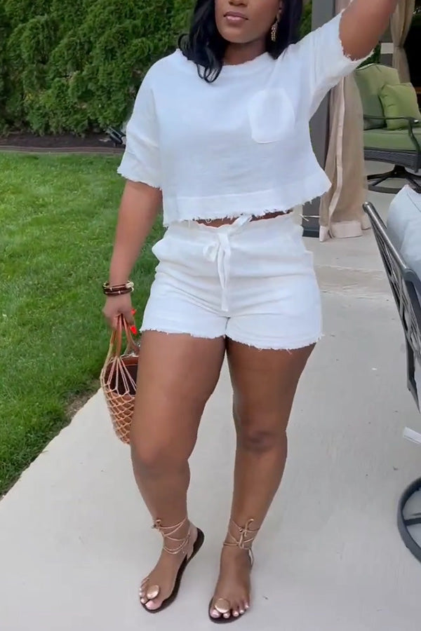 Classic Raw Trim Top & Drawstring Shorts Set