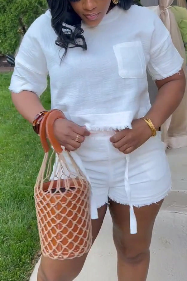 Classic Raw Trim Top & Drawstring Shorts Set