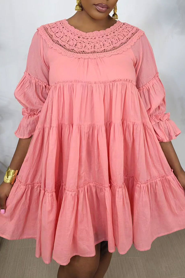 Holiday Lace Patchwork Babydoll Dress